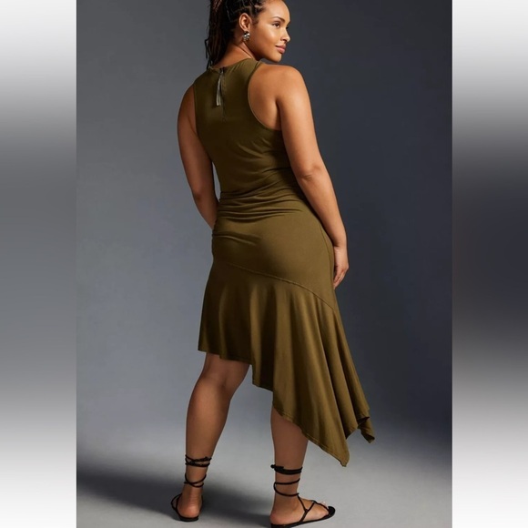 Daily Practice asymmetric tank top dress with ruched waist, color moss, sz S,NWT - Picture 3 of 14